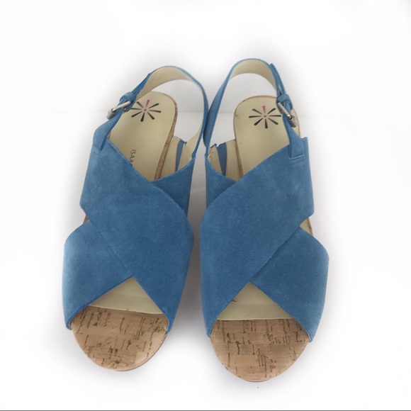 Isaac Mizrahi Live Wedge Peep Toe Sandals Bluew - Picture 3 of 9
